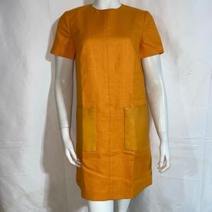 Lyn Devon Short Sleeve Sheath  Dress Orange Size 2 Leather Pockets